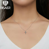 925 Silver Braided Cross Mini Necklace Turquoise Neck Chains Platinum Plated