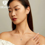 925 Silver Braided Cross Mini Necklace Turquoise Neck Chains Platinum Plated