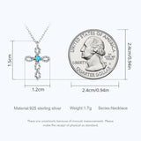 925 Silver Braided Cross Mini Necklace Turquoise Neck Chains Platinum Plated
