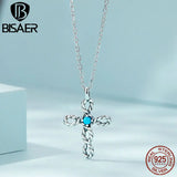 925 Silver Braided Cross Mini Necklace Turquoise Neck Chains Platinum Plated