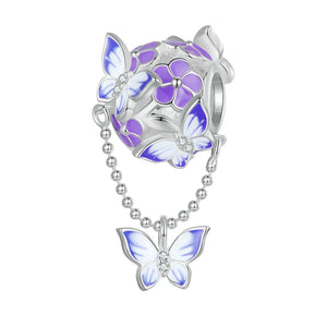 925 Silver Butterfly Charm Bead Purple Enamel Pendant for Bracelet