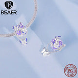925 Silver Butterfly Charm Bead Purple Enamel Pendant for Bracelet