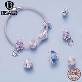 925 Silver Butterfly Charm Bead Purple Enamel Pendant for Bracelet