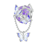 925 Silver Butterfly Charm Bead Purple Enamel Pendant for Bracelet