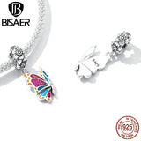 925 Silver Butterfly Fairy Charm Bead Pink Enamel Pendant Girl Gift