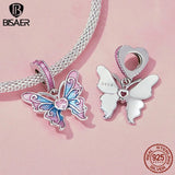 925 Silver Butterfly Fairy Charm Bead Pink Enamel Pendant Girl Gift