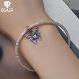 925 Silver Butterfly Fairy Charm Bead Pink Enamel Pendant Girl Gift