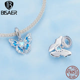 925 Silver Butterfly Fairy Charm Bead Pink Enamel Pendant Girl Gift