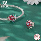 925 Silver Butterfly&Flower Charm Bead Purple Pendant Platinum Plated