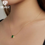 925 Silver Green Zircon Pendant Necklace 14K Plated Chain for Women