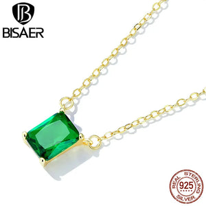 925 Silver Green Zircon Pendant Necklace 14K Plated Chain for Women
