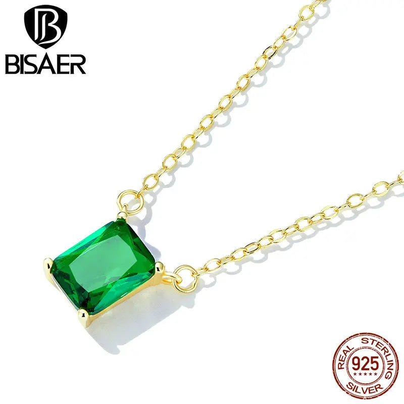 925 Silver Green Zircon Pendant Necklace 14K Plated Chain for Women