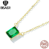 925 Silver Green Zircon Pendant Necklace 14K Plated Chain for Women