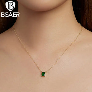 925 Silver Green Zircon Pendant Necklace 14K Plated Chain for Women