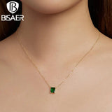 925 Silver Green Zircon Pendant Necklace 14K Plated Chain for Women