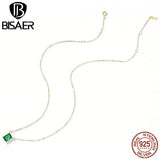 925 Silver Green Zircon Pendant Necklace 14K Plated Chain for Women