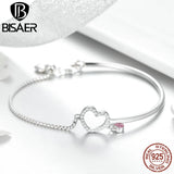 925 Silver Heart Bracelet with Clear CZ Lobster Chain