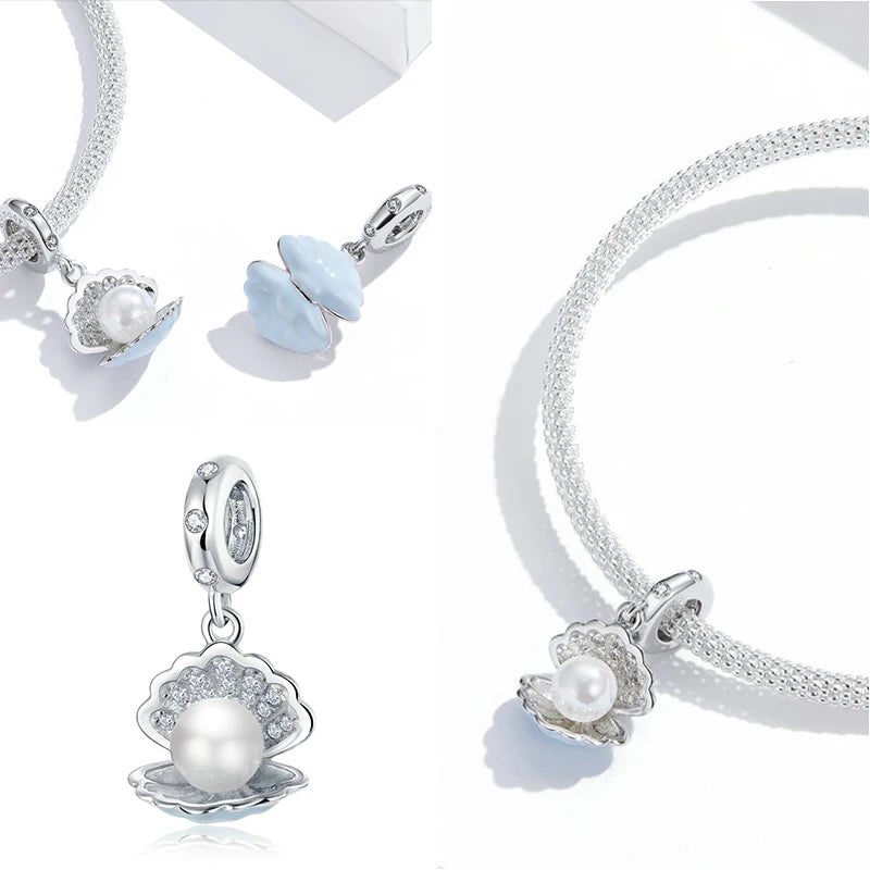 925 Silver Shell Zircon Pendant Charm for DIY Bracelets
