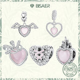 925 Silver Charm Pink Bow Heart Castle Glass Bead