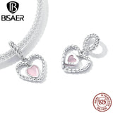 925 Silver Charm Pink Bow Heart Castle Glass Bead