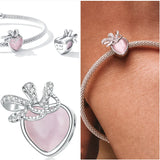 925 Silver Charm Pink Bow Heart Castle Glass Bead