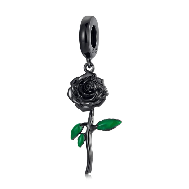 Vintage Rose Pistol Pendant Charm Sterling Silver DIY Bracelets