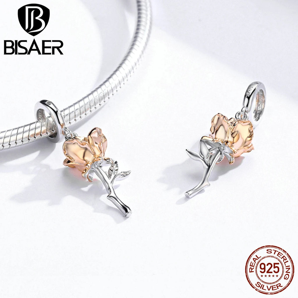 Vintage Rose Pistol Pendant Charm Sterling Silver DIY Bracelets