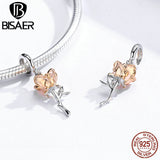 Vintage Rose Pistol Pendant Charm Sterling Silver DIY Bracelets