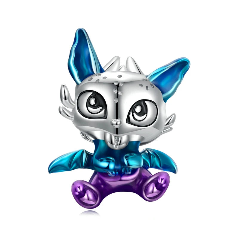 925 Silver Magic Cat Dragon Charm Bead DIY Jewelry