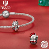 925 Silver Christmas Snowman Charm Cat Santa Claus Bead Bracelet DIY Jewelry