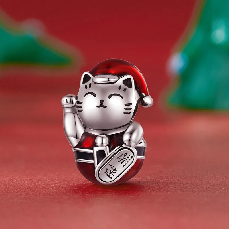 925 Silver Christmas Snowman Charm Cat Santa Claus Bead Bracelet DIY Jewelry