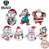925 Silver Christmas Snowman Charm Cat Santa Claus Bead Bracelet DIY Jewelry