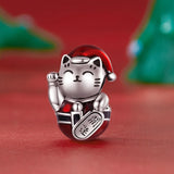 925 Silver Christmas Snowman Charm Cat Santa Claus Bead Bracelet DIY Jewelry
