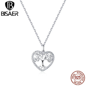 925 Sterling Silver Tree of Life Heart Pendant Necklace for Women