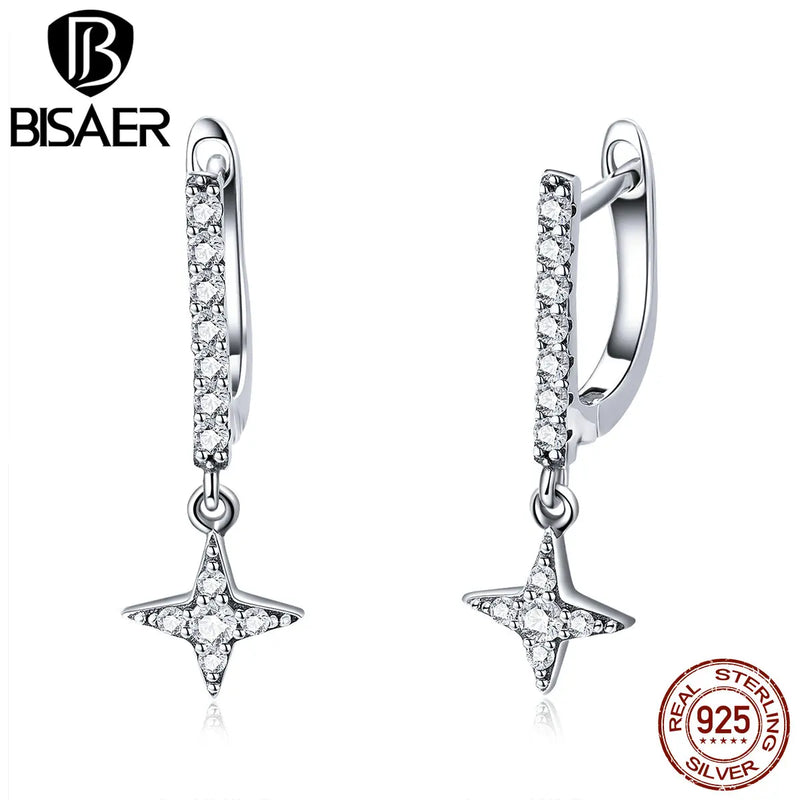 925 Silver Clear Geometric CZ Stud Earrings For Women Earrings Brincos