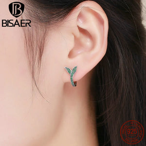925 Silver Clip Earrings CZ Green Spring Flower Buds for Women Party Wedding
