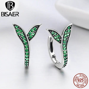 925 Silver Clip Earrings CZ Green Spring Flower Buds for Women Party Wedding