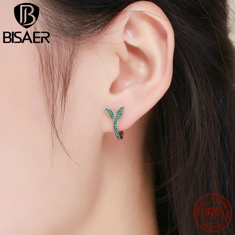 925 Silver Clip Earrings CZ Green Spring Flower Buds for Women Party Wedding