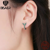 925 Silver Clip Earrings CZ Green Spring Flower Buds for Women Party Wedding