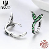 925 Silver Clip Earrings CZ Green Spring Flower Buds for Women Party Wedding