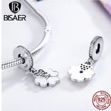 925 Silver Clover Grass Charm Safety Chain Pendant Platinum Fit Bracelet
