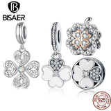 925 Silver Clover Grass Charm Safety Chain Pendant Platinum Fit Bracelet