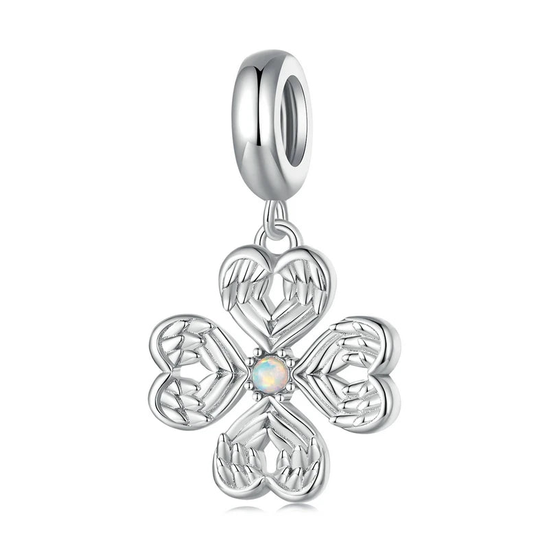 925 Silver Clover Grass Charm Safety Chain Pendant Platinum Fit Bracelet