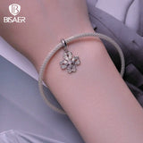 925 Silver Clover Grass Charm Safety Chain Pendant Platinum Fit Bracelet
