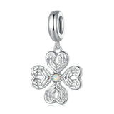 925 Silver Clover Grass Charm Safety Chain Pendant Platinum Fit Bracelet