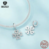 925 Silver Clover Grass Charm Safety Chain Pendant Platinum Fit Bracelet