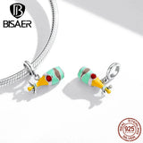 925 Silver Enamel Charms Shark Pony Beads Bracelet DIY Jewelry ECC1918