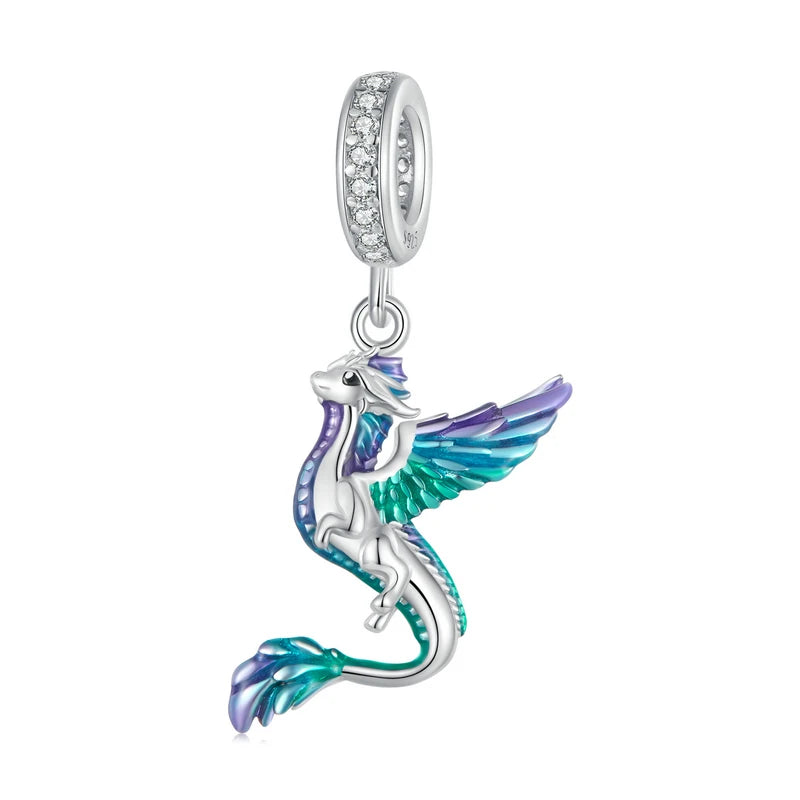 925 Silver Colorful Dragon Charm Bead Enamel Plated Bracelet Jewelry