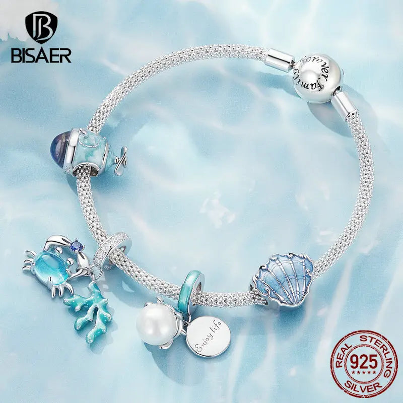 925 Silver Crab Charm Pendant Platinum Plated