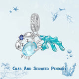 925 Silver Crab Charm Pendant Platinum Plated